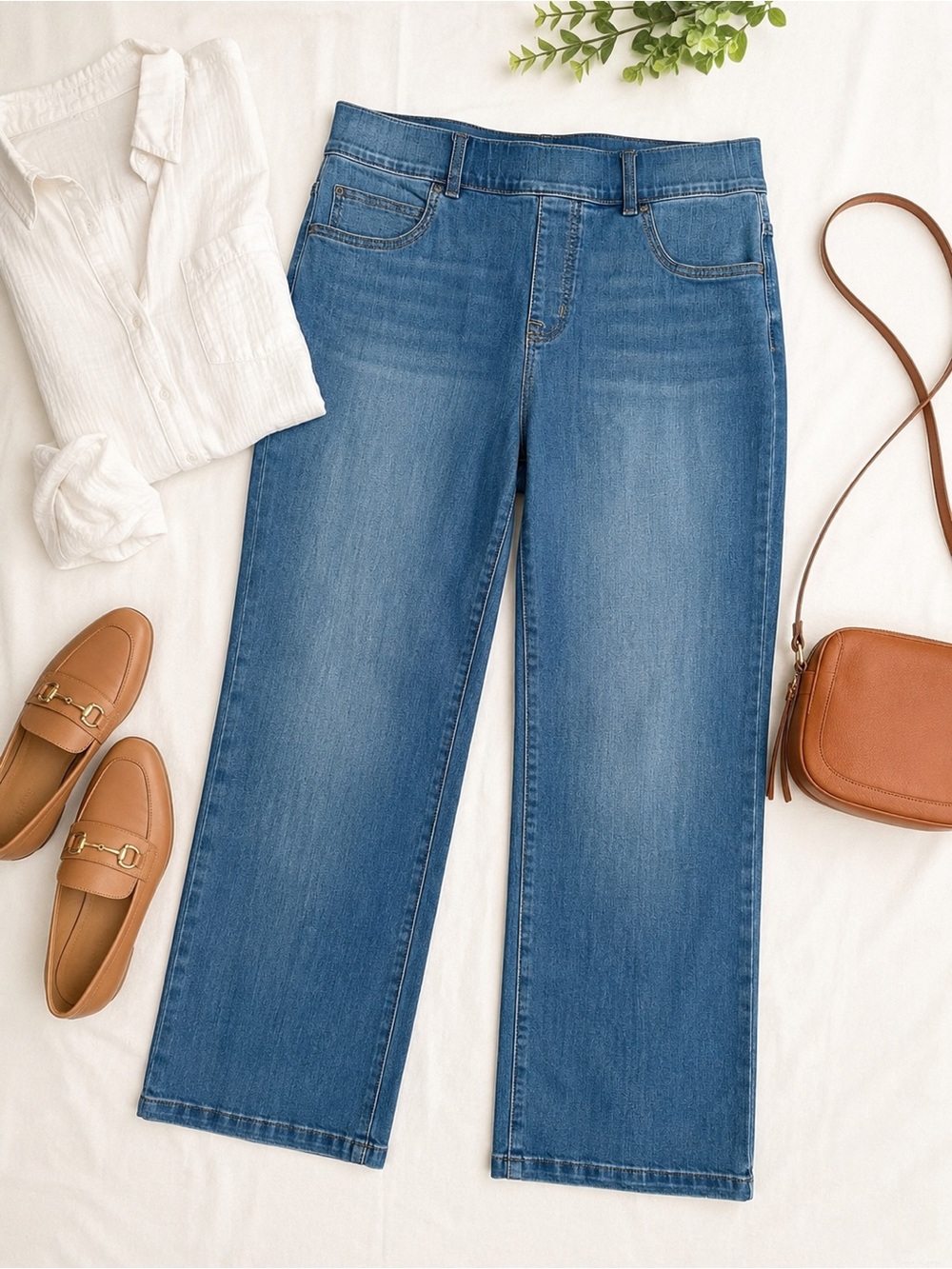 SPANX Pull On Jeans Women’s 1X Blue Straight Leg Stretch Denim